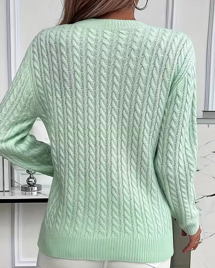 Women's Crewneck Sweater in a Cable Knit Pattern with Ribbed Cuffs