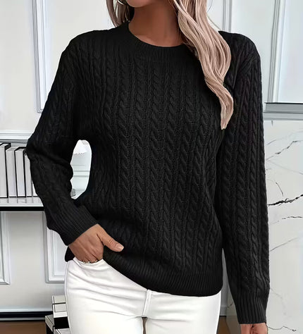 Women's Crewneck Sweater in a Cable Knit Pattern with Ribbed Cuffs