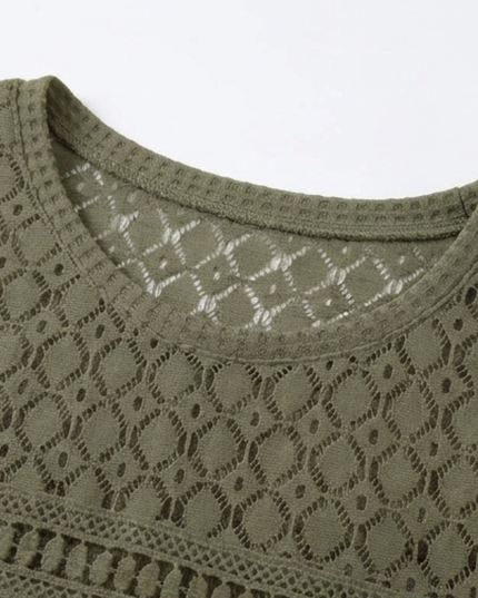 Women's Crochet Yoke Waffle Knit Short Sleeve Top