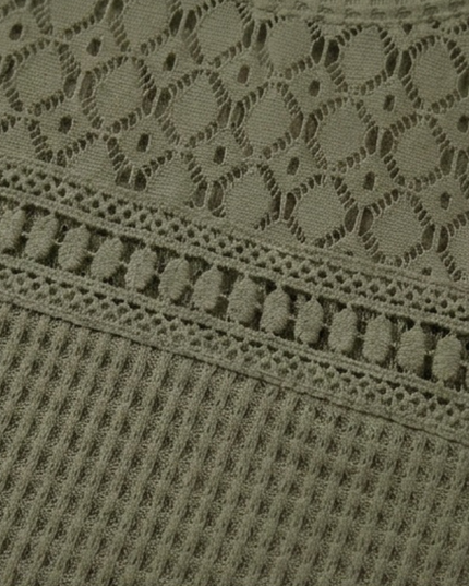 Women's Crochet Yoke Waffle Knit Short Sleeve Top