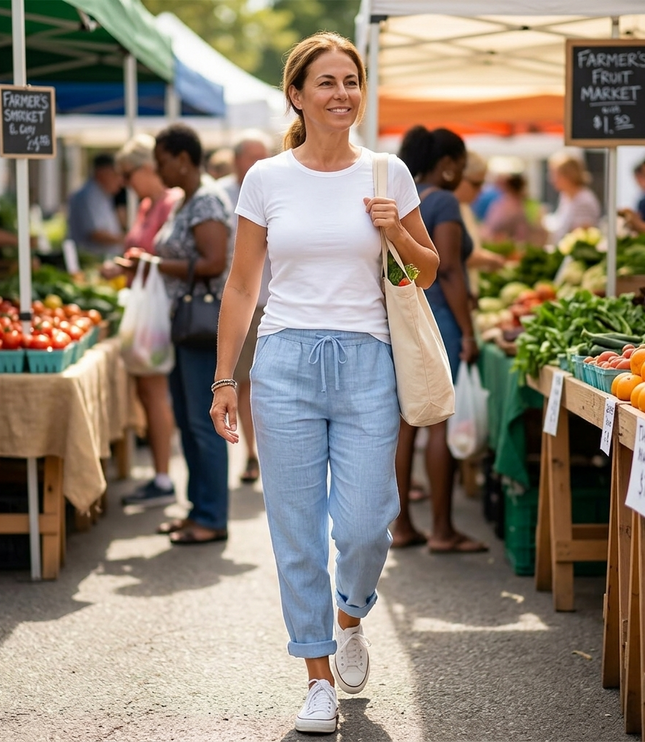 Women's Cropped Relaxed Fit Drawstring Summer Pants
