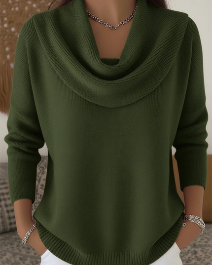 Women's Curved-Hem Sweater with a Cowl Neckline