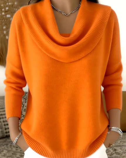 Women's Curved-Hem Sweater with a Cowl Neckline