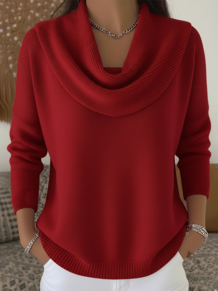 Women's Curved-Hem Sweater with a Cowl Neckline