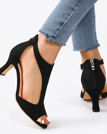 Women's Cut-Out Heeled Sandals with a Peep Toe Front
