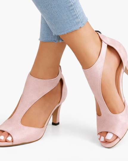 Women's Cut-Out Heeled Sandals with a Peep Toe Front