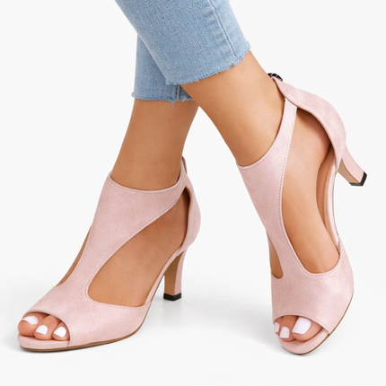Women's Cut-Out Heeled Sandals with a Peep Toe Front