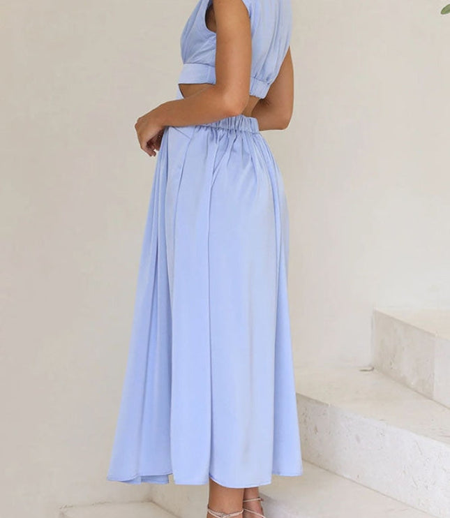 Women's Cut-Out Waist Dress with a Mock Neckline