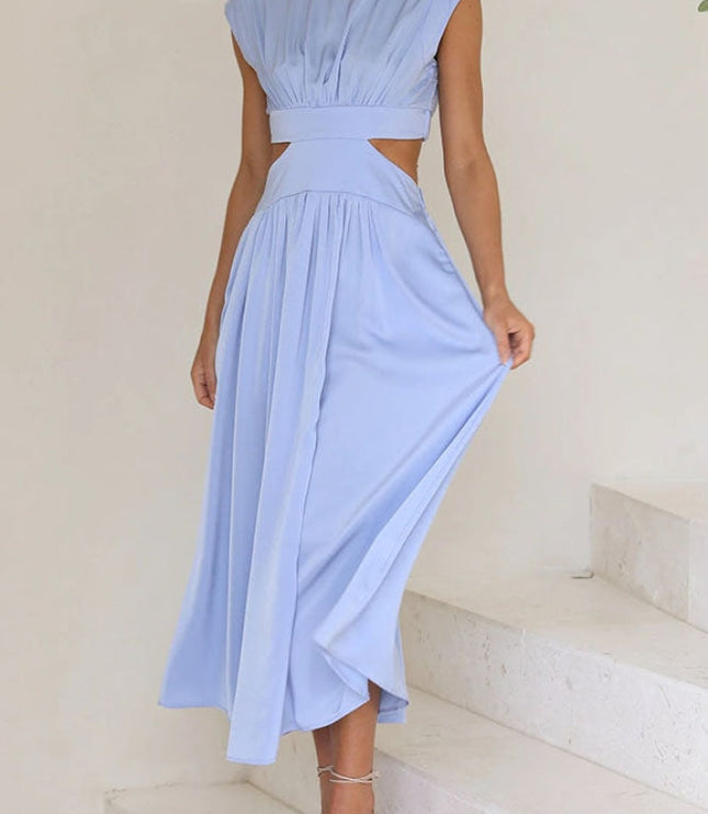 Women's Cut-Out Waist Dress with a Mock Neckline