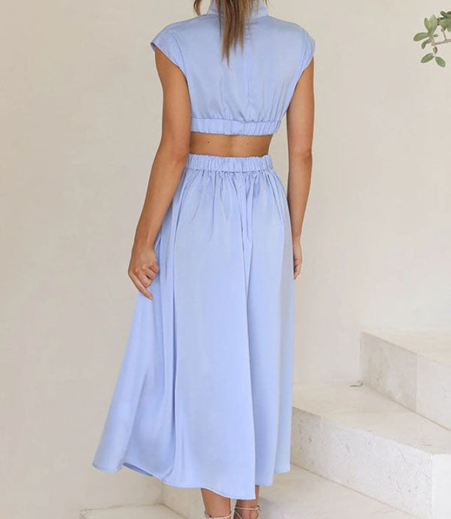 Women's Cut-Out Waist Dress with a Mock Neckline