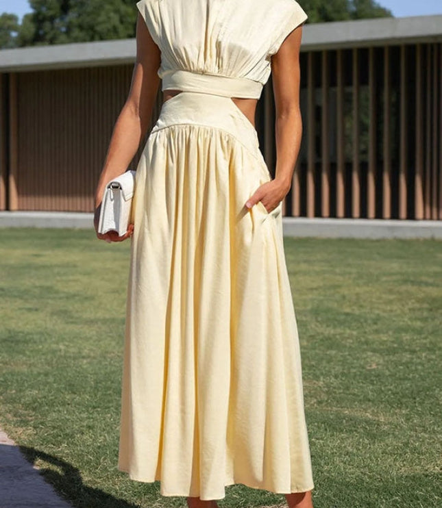 Women's Cut-Out Waist Dress with a Mock Neckline