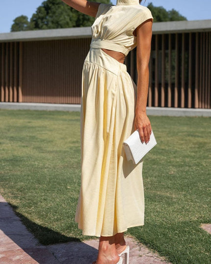 Women's Cut-Out Waist Dress with a Mock Neckline