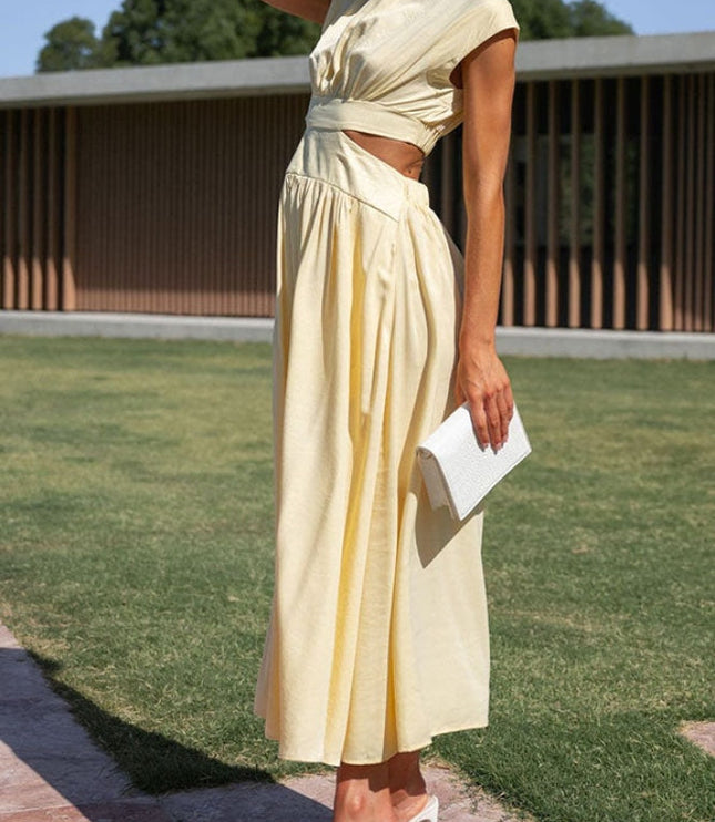 Women's Cut-Out Waist Dress with a Mock Neckline