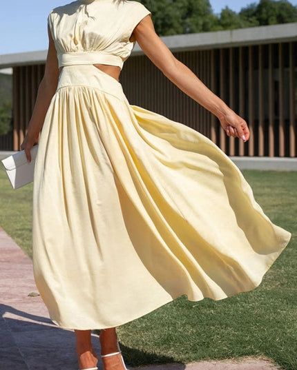 Women's Cut-Out Waist Dress with a Mock Neckline