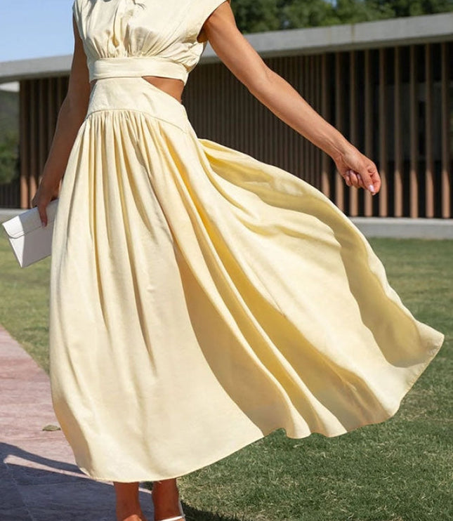 Women's Cut-Out Waist Dress with a Mock Neckline