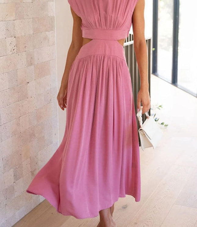 Women's Cut-Out Waist Dress with a Mock Neckline