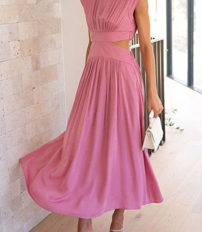 Women's Cut-Out Waist Dress with a Mock Neckline
