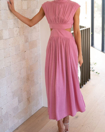 Women's Cut-Out Waist Dress with a Mock Neckline