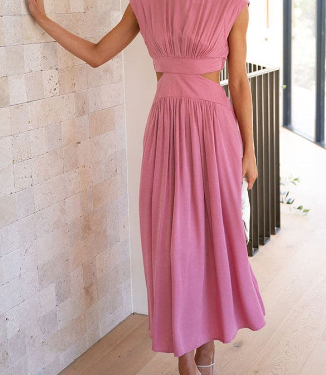 Women's Cut-Out Waist Dress with a Mock Neckline