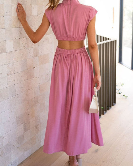 Women's Cut-Out Waist Dress with a Mock Neckline