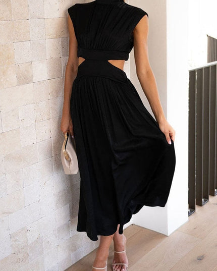 Women's Cut-Out Waist Dress with a Mock Neckline