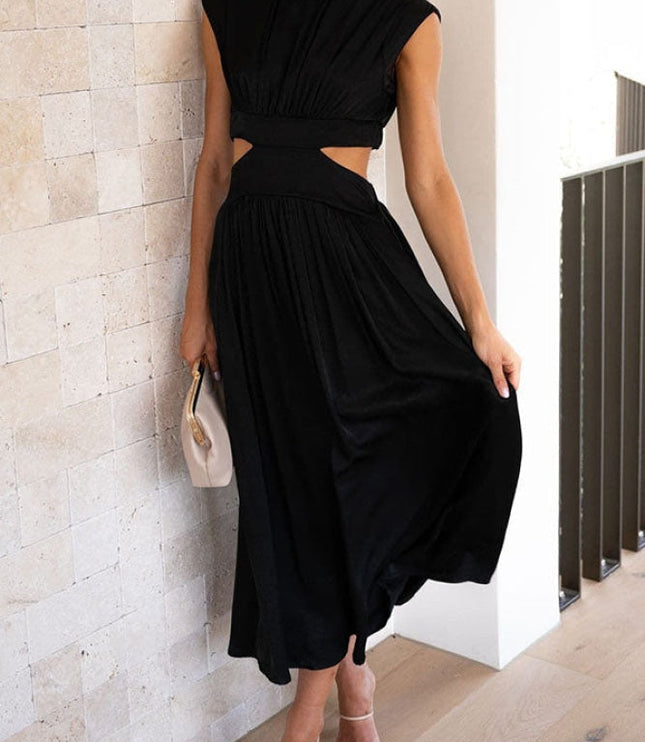 Women's Cut-Out Waist Dress with a Mock Neckline