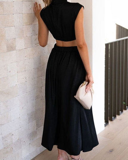 Women's Cut-Out Waist Dress with a Mock Neckline