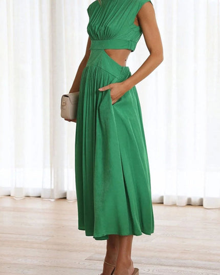 Women's Cut-Out Waist Dress with a Mock Neckline