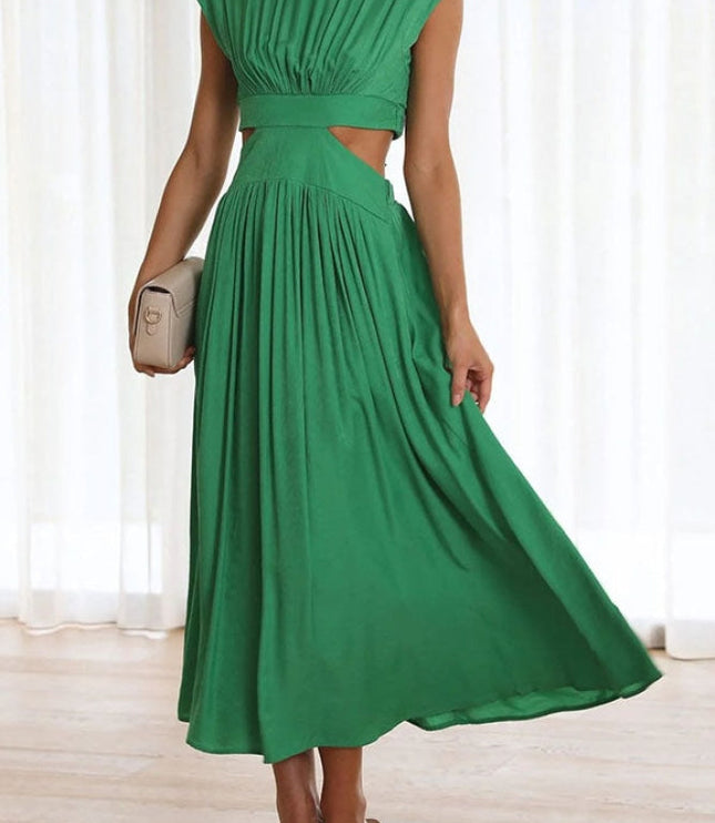 Women's Cut-Out Waist Dress with a Mock Neckline