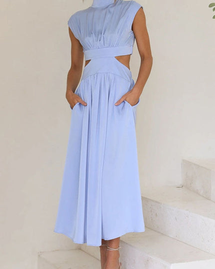 Women's Cut-Out Waist Dress with a Mock Neckline