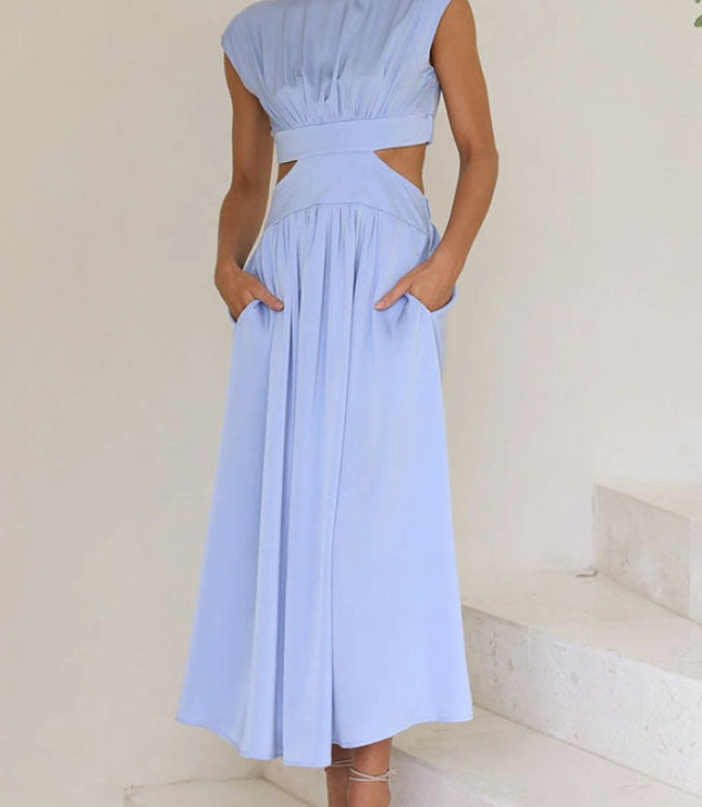 Women's Cut-Out Waist Dress with a Mock Neckline