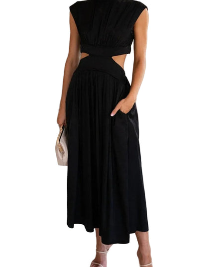 Women's Cut-Out Waist Dress with a Mock Neckline