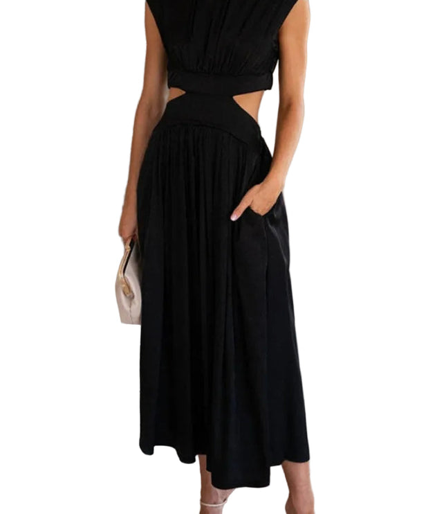 Women's Cut-Out Waist Dress with a Mock Neckline