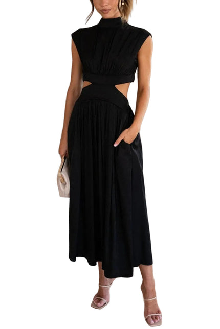 Women's Cut-Out Waist Dress with a Mock Neckline