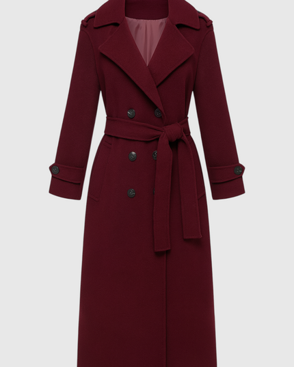 Women's Double Breasted Burgundy Longline Trench Coat