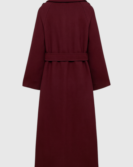 Women's Double Breasted Burgundy Longline Trench Coat