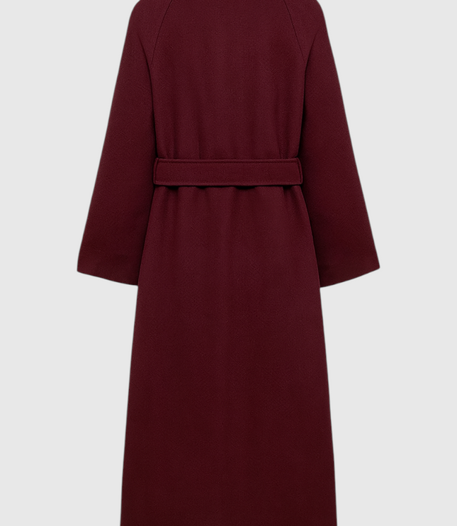 Women's Double Breasted Burgundy Longline Trench Coat