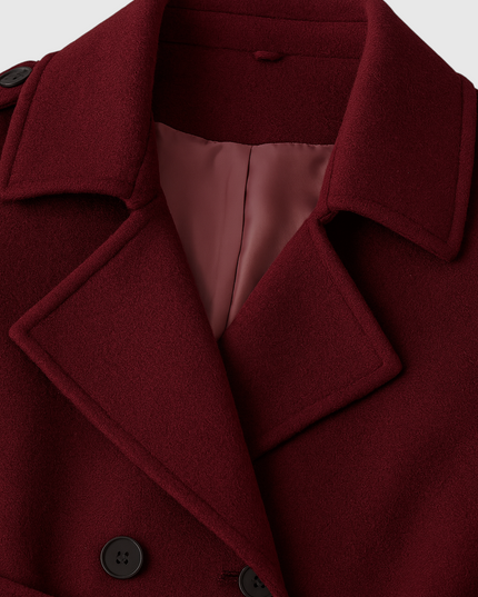 Women's Double Breasted Burgundy Longline Trench Coat