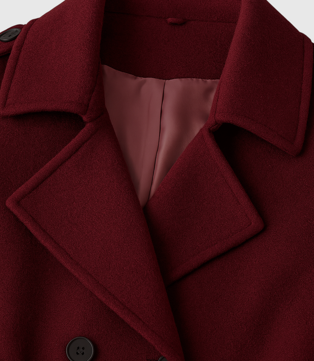 Women's Double Breasted Burgundy Longline Trench Coat