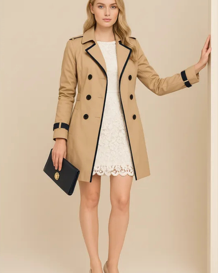 Women's Double Breasted Contrast Trim Trench Coat