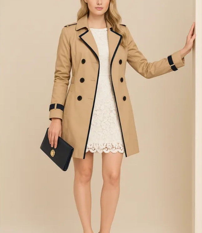 Women's Double Breasted Contrast Trim Trench Coat