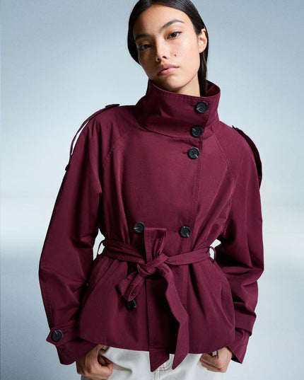 Women's Double Breasted Cropped Fall Trench Coat
