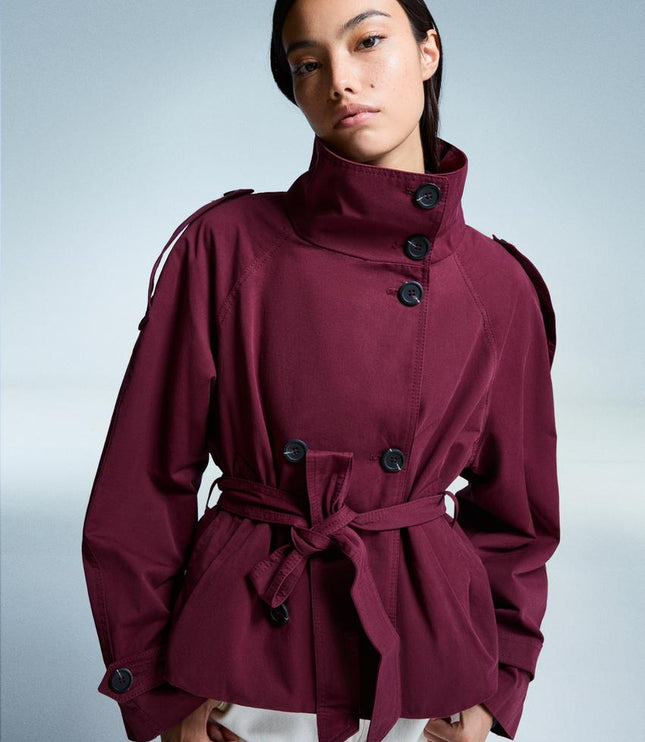 Women's Double Breasted Cropped Fall Trench Coat