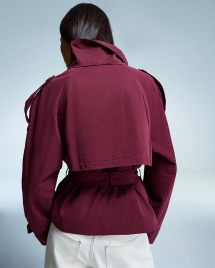 Women's Double Breasted Cropped Fall Trench Coat