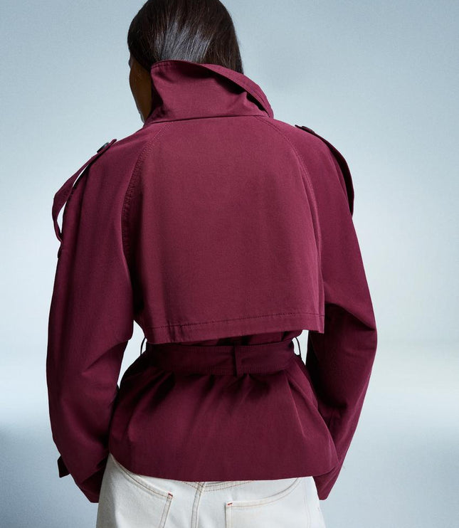 Women's Double Breasted Cropped Fall Trench Coat