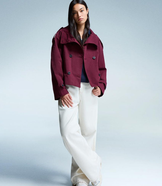 Women's Double Breasted Cropped Fall Trench Coat
