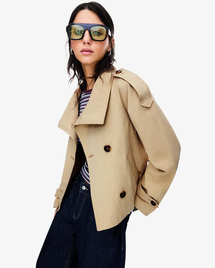 Women's Double Breasted Cropped Fall Trench Coat