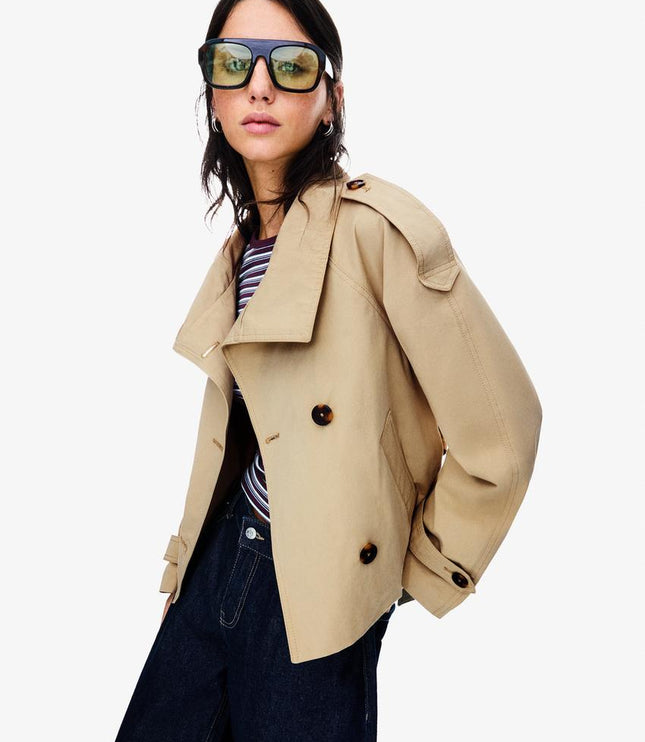 Women's Double Breasted Cropped Fall Trench Coat