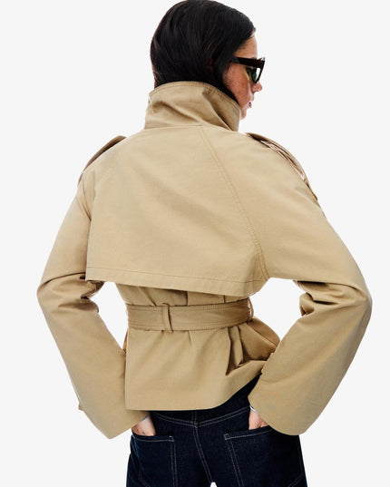 Women's Double Breasted Cropped Fall Trench Coat