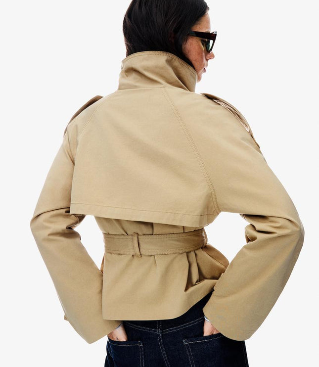 Women's Double Breasted Cropped Fall Trench Coat